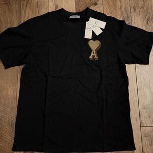 Ami Black Short Sleeve Tee with Gold Heart 'A' Patch